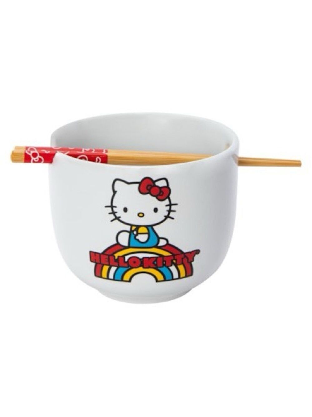 Hello Kitty Rainbow Ceramic Bowl With Chopsticks NWOT